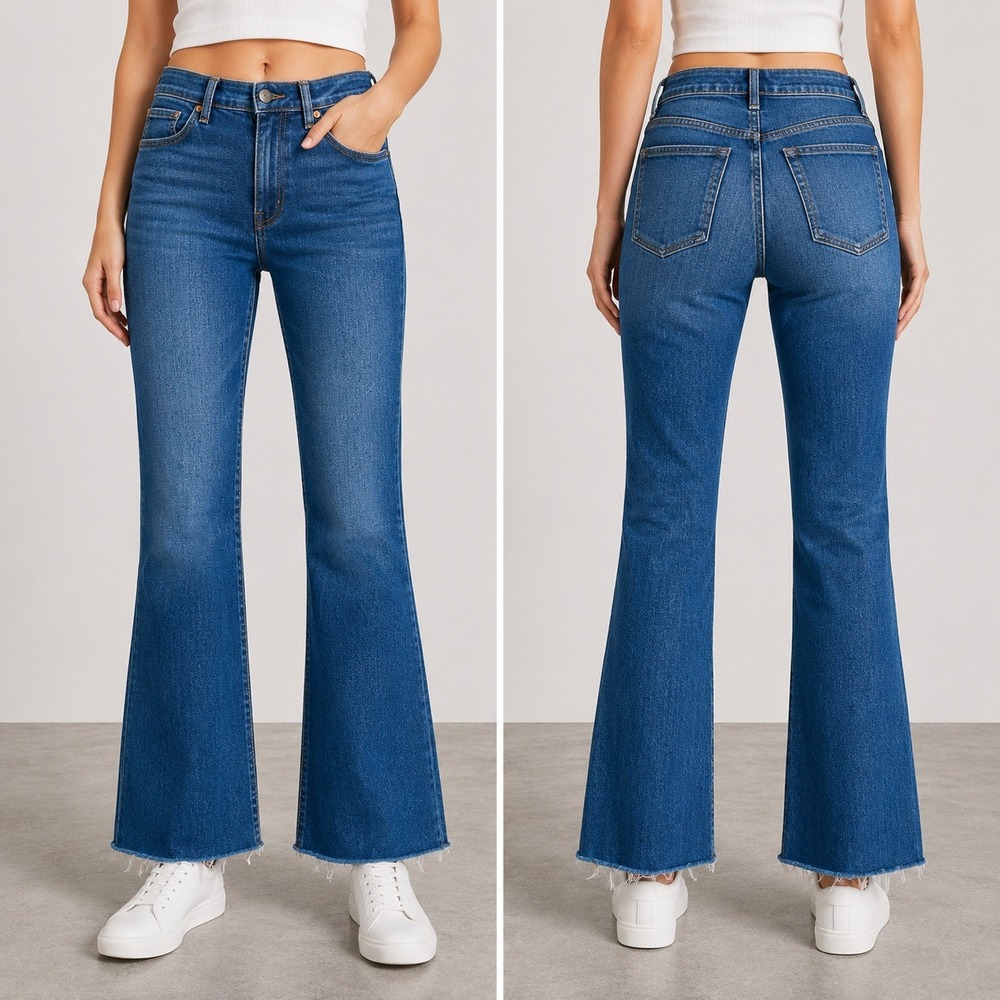 Madewell Cali Demi-Boot Jeans Womens 30 TALL High Rise Flare Raw Hem Blue Denim